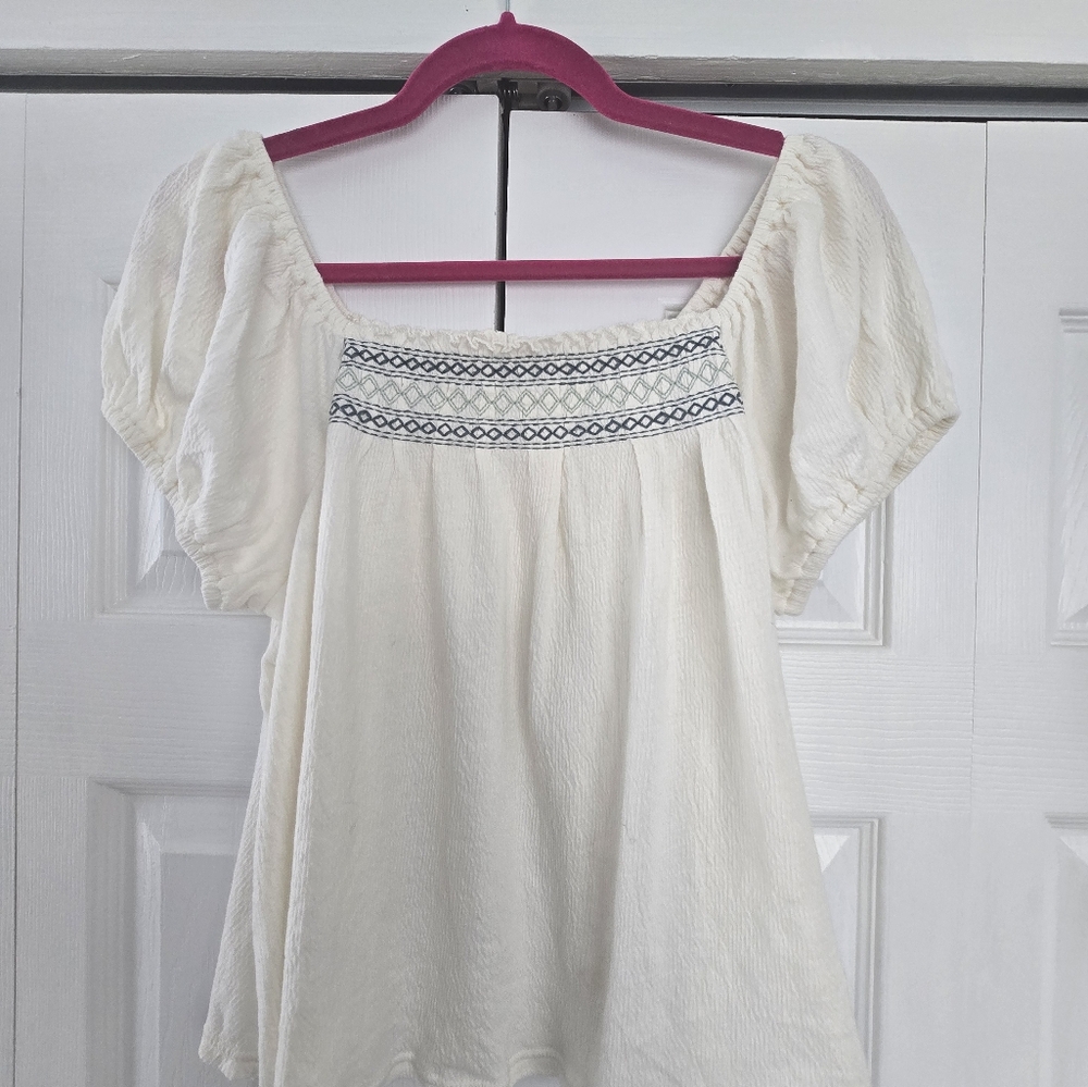 Madewell Seahorse Embroidered Puff Sleeve Smocked Blouse - Picture 4 of 6